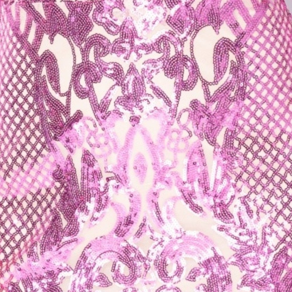 Milan Pink Baroque Sequin V Neck Long Sleeve Dress - Picture 8 of 10